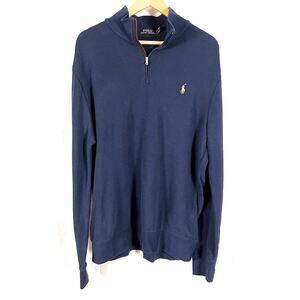 Polo Ralph Lauren 1/4 Zip Sweater Cotton Logo Navy Men's sz XL